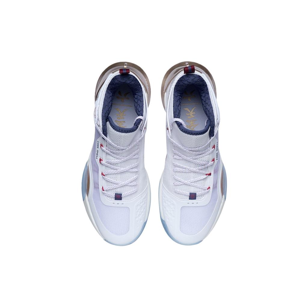 New LiNing All Day 6 V2 Cushioning Anti Slip And Wear Resistant Coverage Support Mid Top Basketball Shoes Men's White Blue ABPR029-4