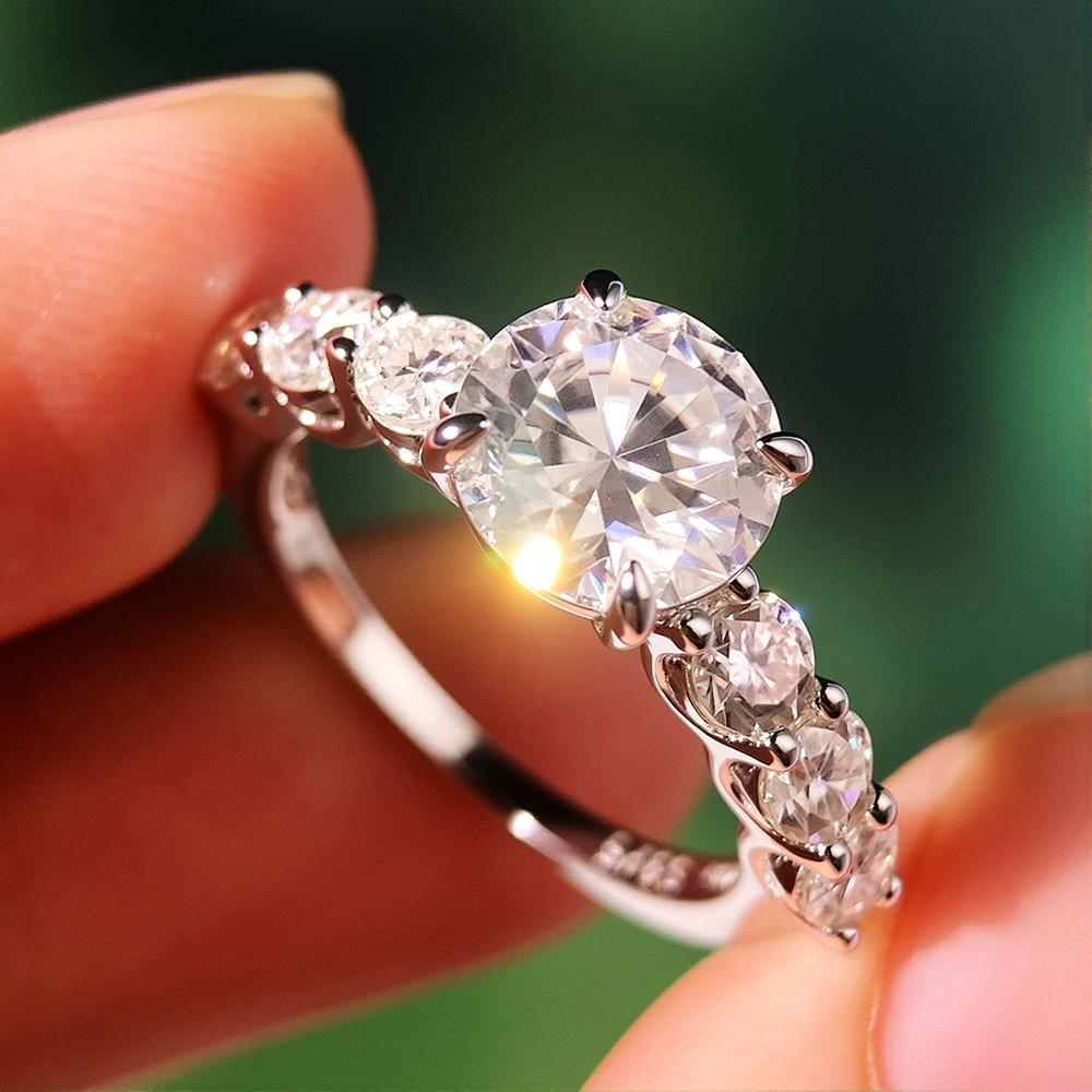 3.2cttw Round Cut Full Moissanite Engagement Ring for Women CopperHalf Eternity Band Wedding Rings Fine Jewelry