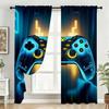 2PC Blue & Yellow Gaming Controller Curtains - Futuristic Neon Print Window Drapes for Boys Bedroom Game Room Decor