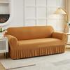 1pc Stretch Sofa Cover With Skirt Solid Color Dustproof Non-slip Adjuatable Sofa Slipcover for Bedroom Living Room Home Decor