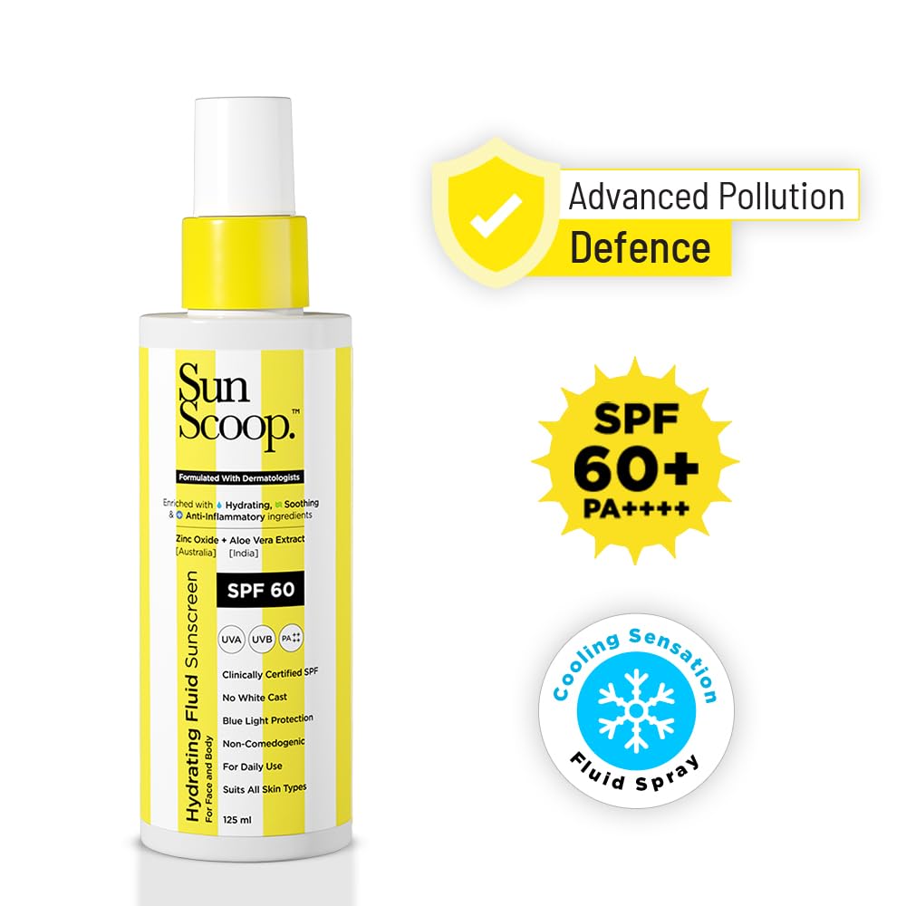 Hydrating Fluid Sunscreen for Face and Body SPF 60 PA++++ Broad Spectrum| In-Vivo Tested| Cooling Sensation| For Face & Body| Absorbs Quickly| No
