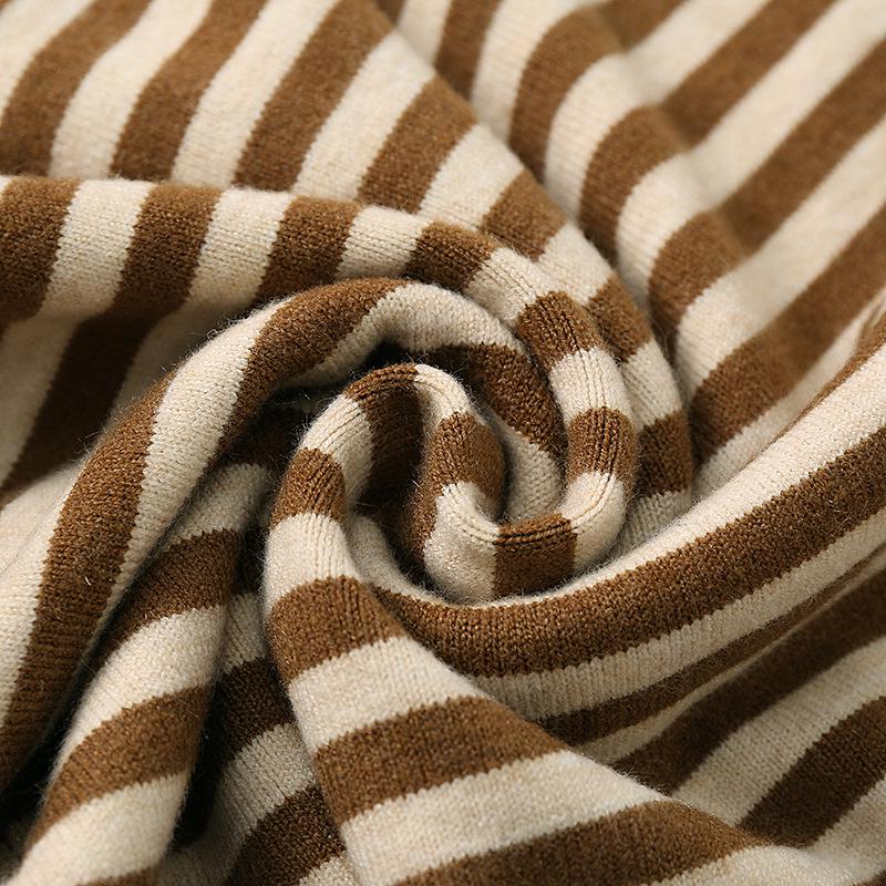 Elegant Women's Striped Knit Sweater with Turn-Down Collar - Versatile Fall Fashion for Moms