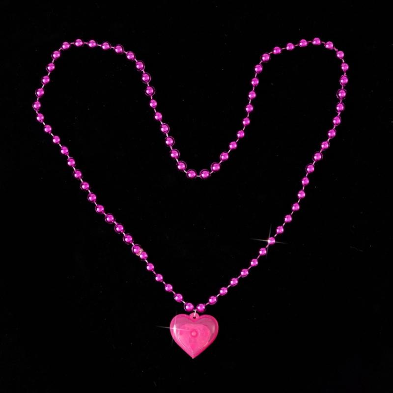 Light Up Heart Necklace Glowing Heart Necklaces LED Flashing Necklace Pink Party Accessories for Adults Women Gifts