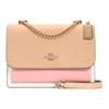 Coach Klare 21 Classic Logo Color Block Flap Metal Chain Bag Leather Crossbody Small Women bags Light-Khaki Pink White 2308-IMTAP