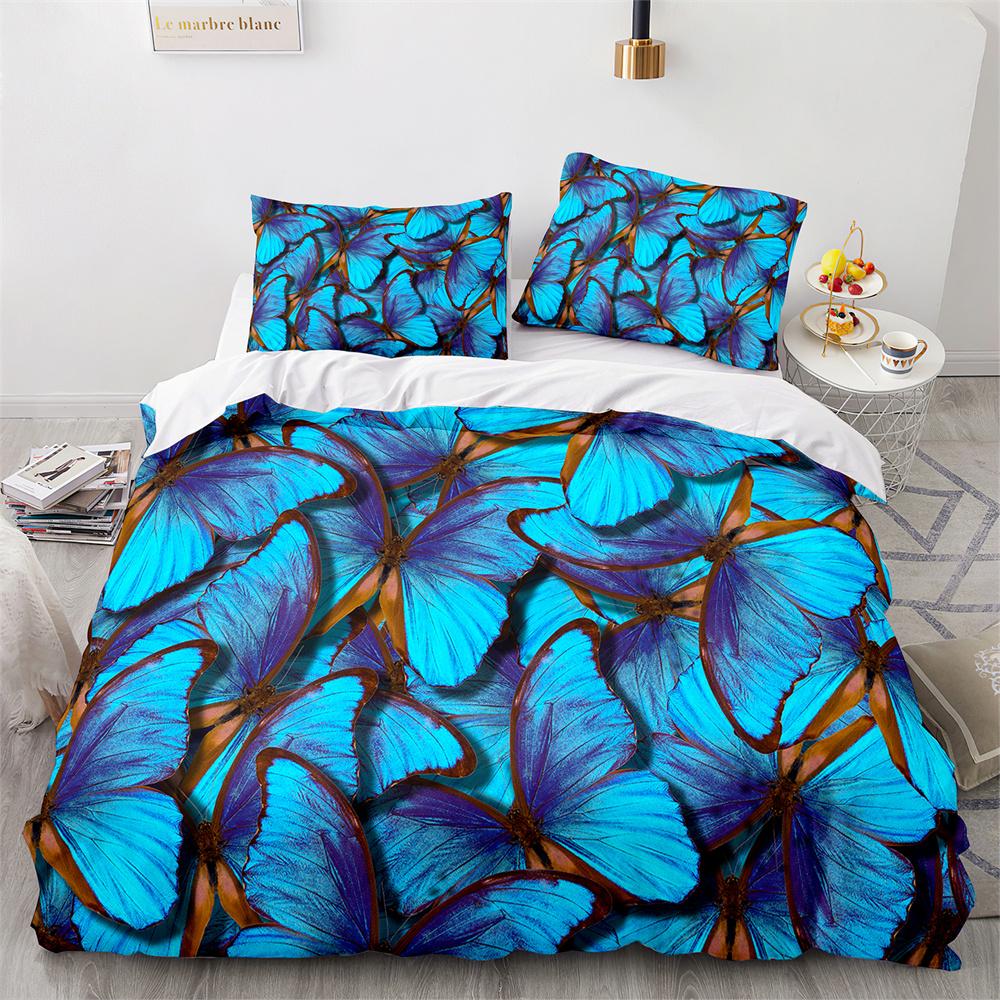 Butterfly Duvet Cover King Queen Colorful Flying Animal Bedding Set For Teens Adults Beautiful Flowers Polyester Quilt Cover