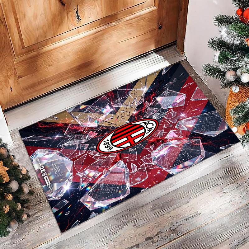 Tappeto in Flanella Stampato AC Milan Antiscivolo Morbido Poliestere Tappeto per Pavimento Tappetino Decorativo da Interno per Camera da Letto Soggiorno Divano Sala Giochi Decorazione Casa