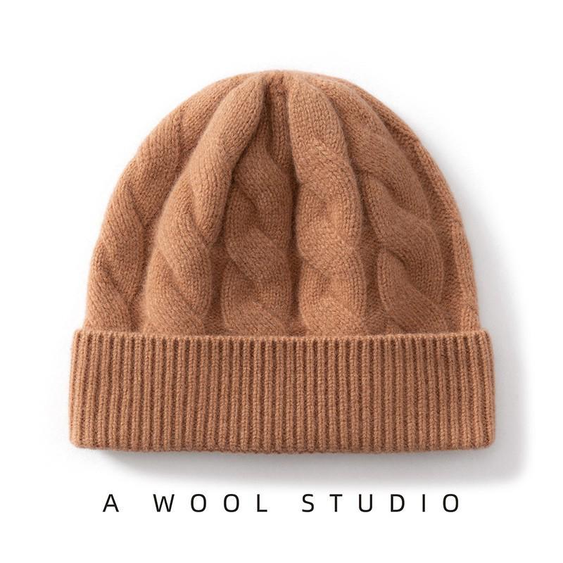 Heavyweight Thickened Wool Cashmere Knit Hat - Double Layer, Warm, Pure Color
