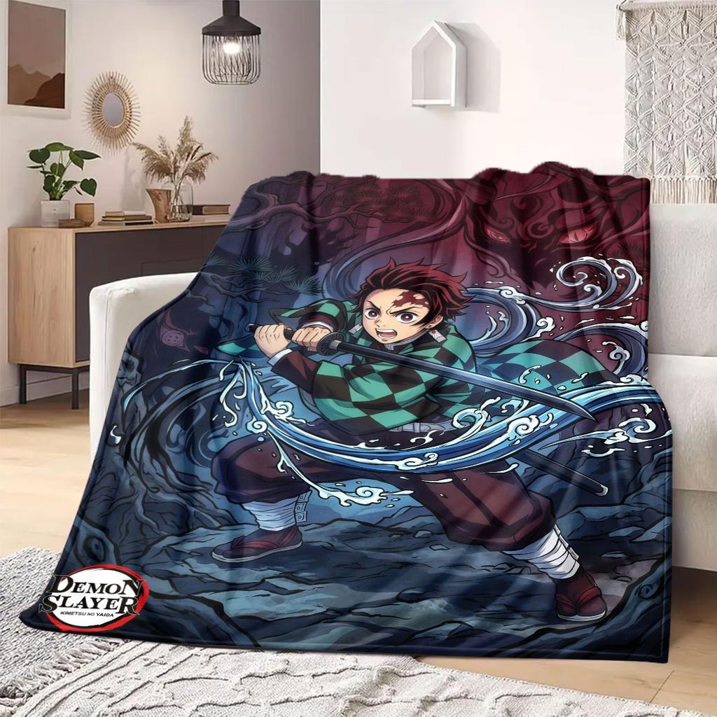 Demon Slayer Fancy Cartoon Flannel Blanket, Print Design for Home, Soft Comfortable Throw for Couch and Outdoor Picnic_LIAN