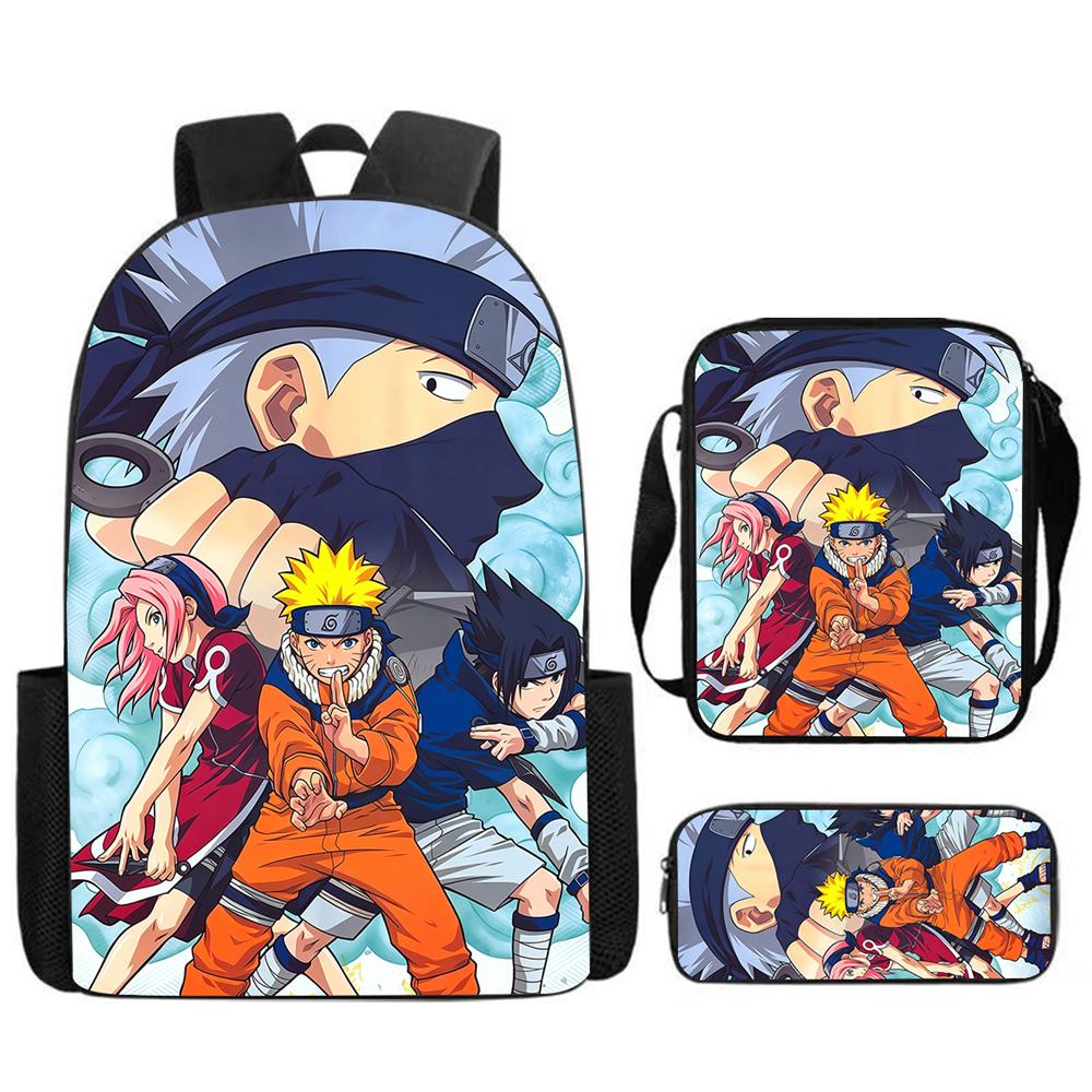 3Pcs Set NARUTO Kids Backpack with Crossbody Bag & Pencil Case Lightweight&Durable, Cartoon School Bags for Ages 5-10 Boys&Girls
