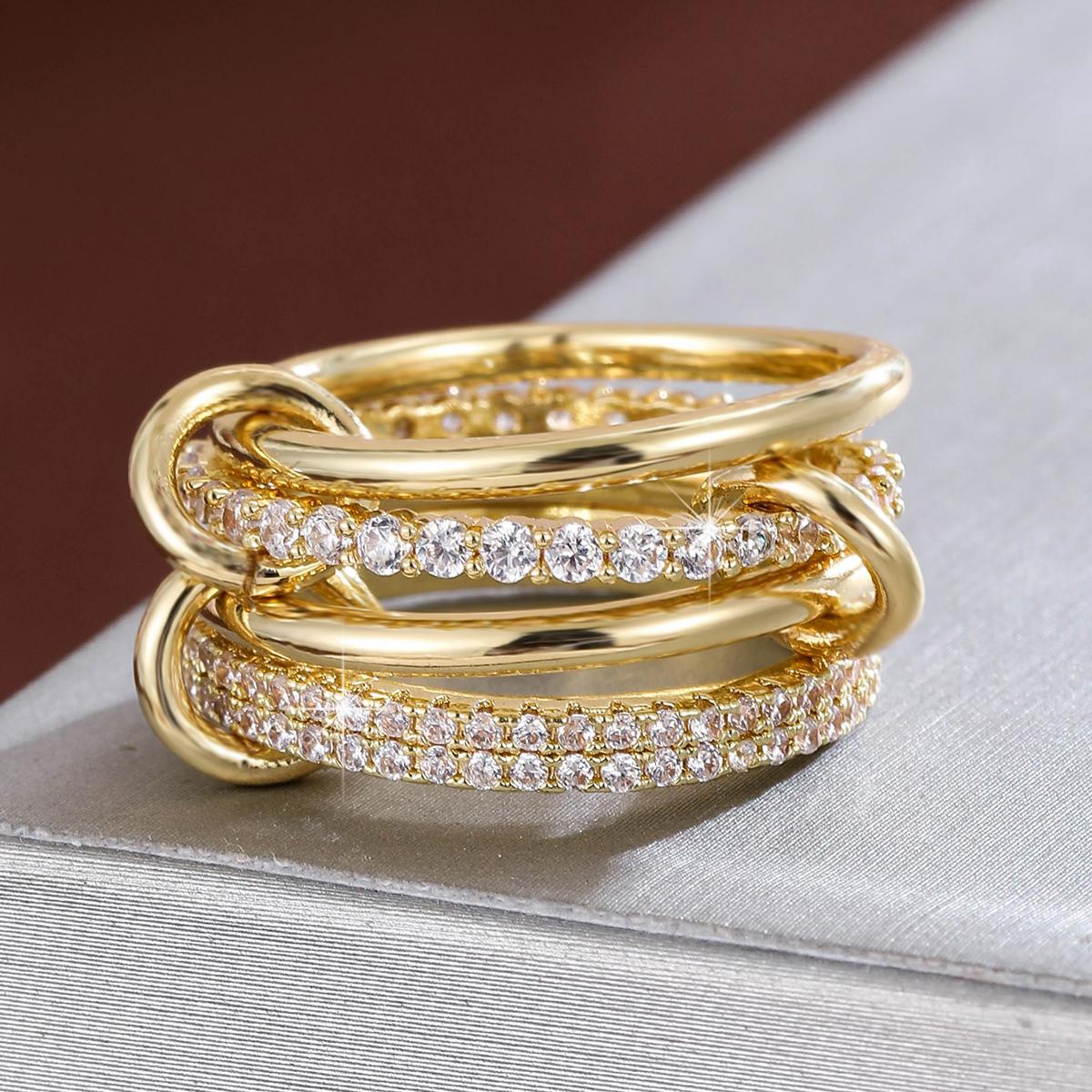 

Four-piece Synthetic Zirconia Copper Ring for Women Stacking Finger Jewelry Accessories 10 золотистый