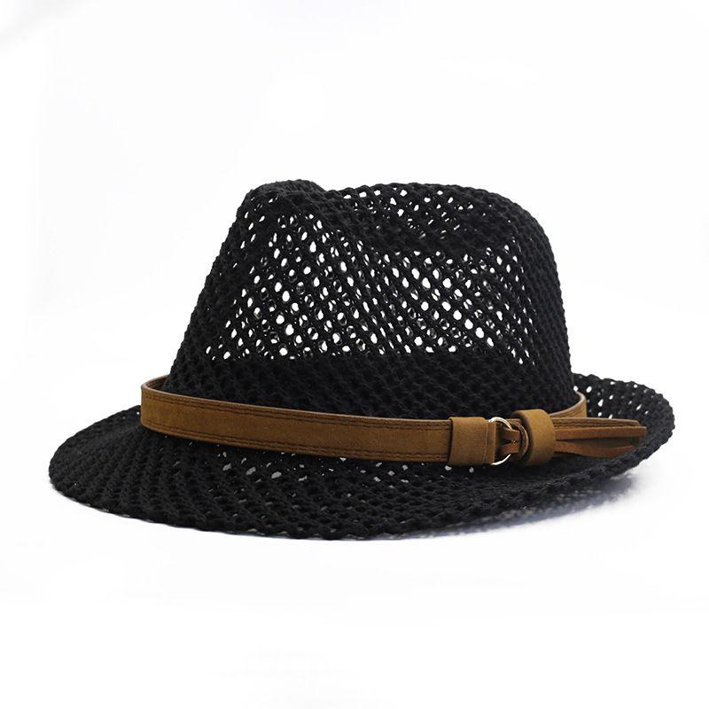 Hat Men's Summer Sunshade Jazz Top Hat Hand Woven Casual Couple Hollow Belt British Straw Hat