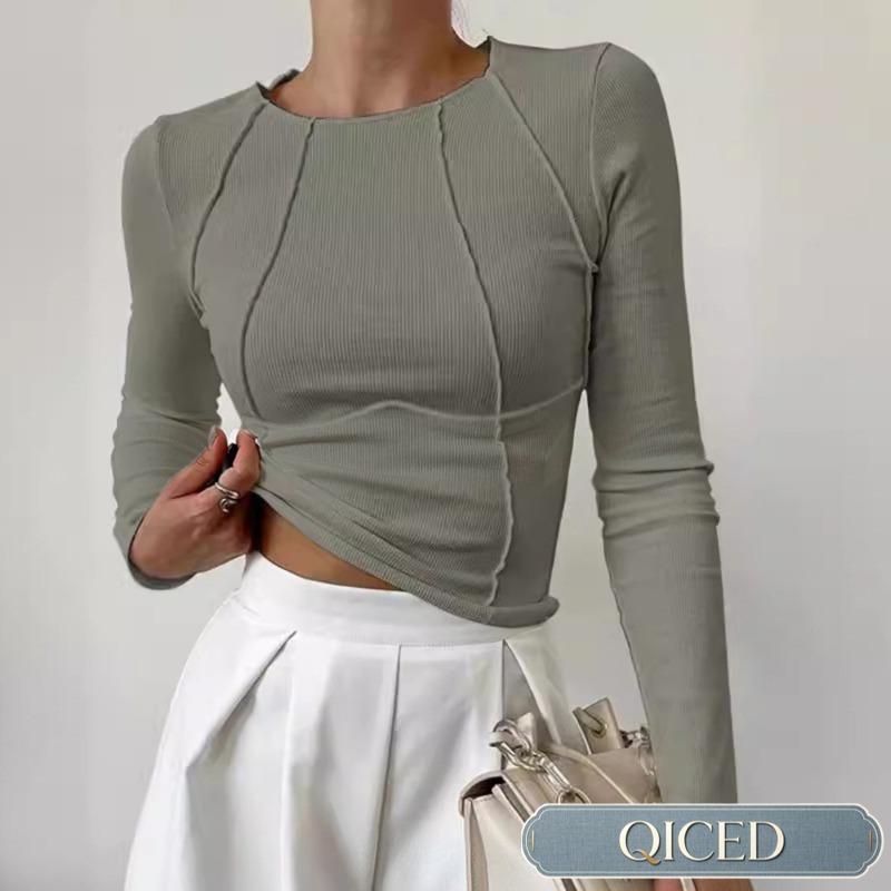 QICED Women's Fashion Casual Autumn Winter Long Sleeve O-Neck Blouses & Shirts Casual Chic