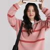 Women's Striped Wool Cashmere Sweater - Thickened Collar, Versatile Loose Knit Base Layer for Autumn & Winter