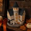 Small House Statue Vintage Light-Up Cottage Halloween Decoration, Gothic Ghost Pumpkin Village Figurine Figurine, LED Rustic Courtyard Resin