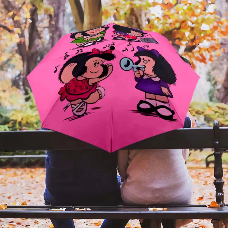 1 PC Automatic Folding Umbrella - Mafalda Pattern Portable Foldable Design With 8 Ribs Christmas Birthday Gifts