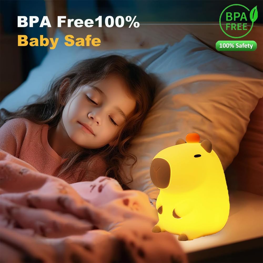 Adorkable Silicone LED Capybara Night Light Animal Lamp Touch Sensor Nightlight Children Kid Bedside Bedroom Decor Birthday Gift