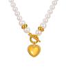 Stainless Steel Embossed Heart-Shaped Imitation Pearl Beaded Ot Buckle Necklace Plated With 18K Gold, Jewelry Nc-2136G