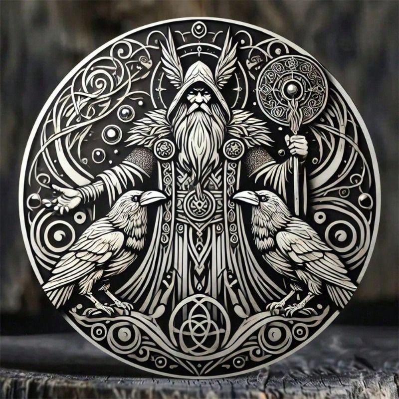 Viking Odin Raven Norse Mythology Celtic Knot Metal Wall Poster for Bar