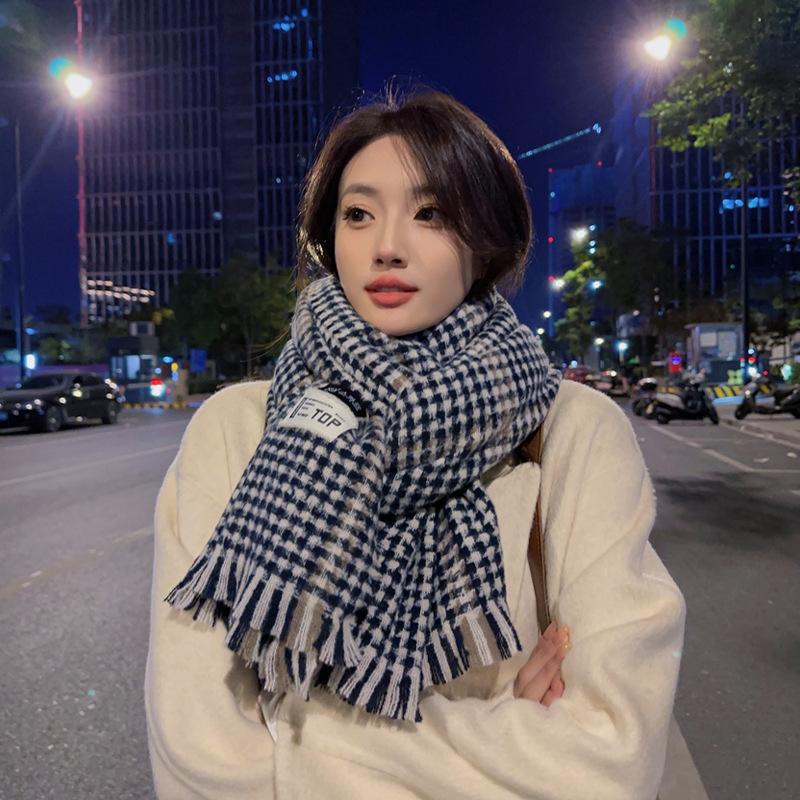 Korean Version Of New Autumn Winter Couple Plaid Scarf Thickened Versatile Trendy Wind Resistant Windproof Warm Shawl