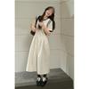 Wide color gray short-sleeved splicing dress women's 2025 spring and summer new waist slim skirt