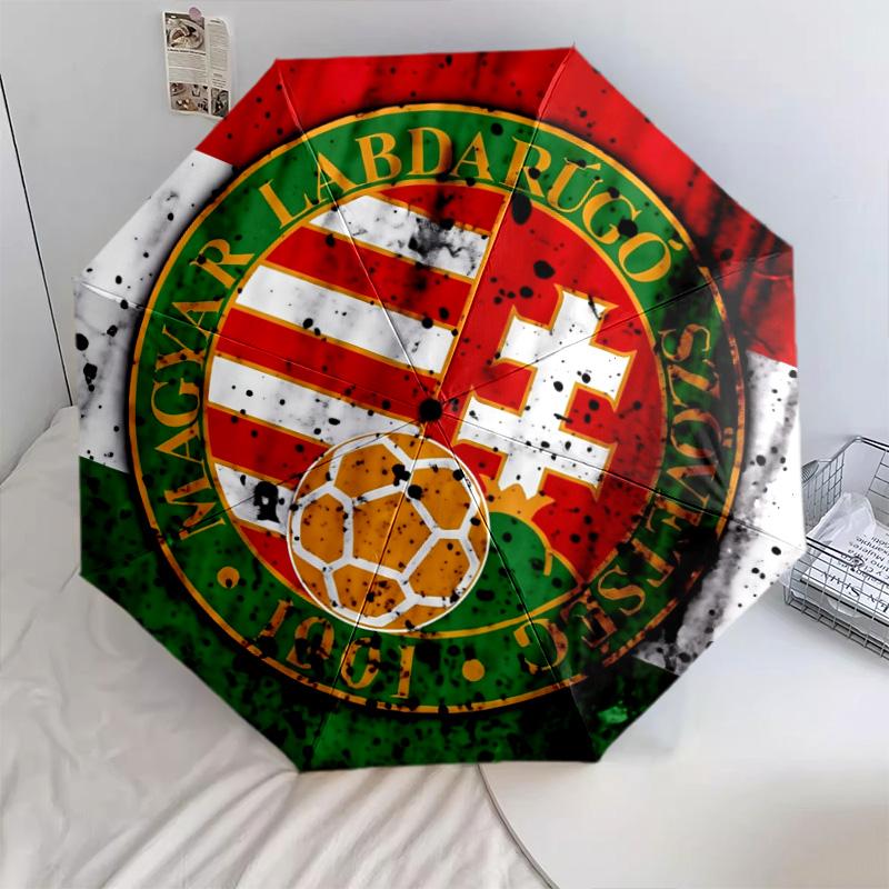 Hungary National Football Team pattern, automatic folding umbrella, portable and foldable design, 8 ribs, a Christmas or birthday gift.