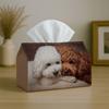 1pc Aesthetic Portrait Dog Tissue Box Featuring a White & Brown Poodle, Perfect for Storing Fabric Napkins In The Kitchen Or Car. This Elegant Decorat