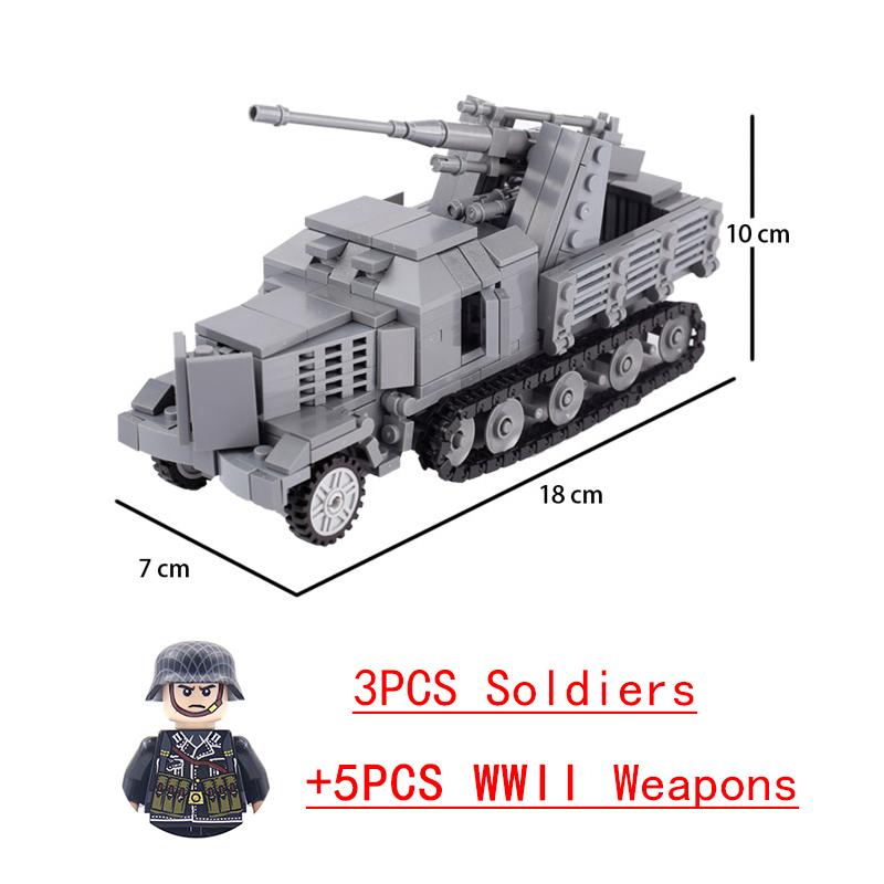 Non-Toxic Wwii Military North African Campaign Wheeled Armored Vehicle Tank Cannon Soldier Figures Building Blocks Weapon Truck Army Toy
