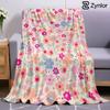 Pastel Tiny Floral Cartoon Anime Print Flannel Blanket Soft Warm Throw for Kids Bedroom Sofa Bed Christmas Office Car