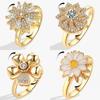 Bague Anti-Stress et Anxiété pour Femmes Plante Fleur Couleur Or Tourne Librement Fidget Spinner en Métal Anneaux Ouverts Réglables Anillo