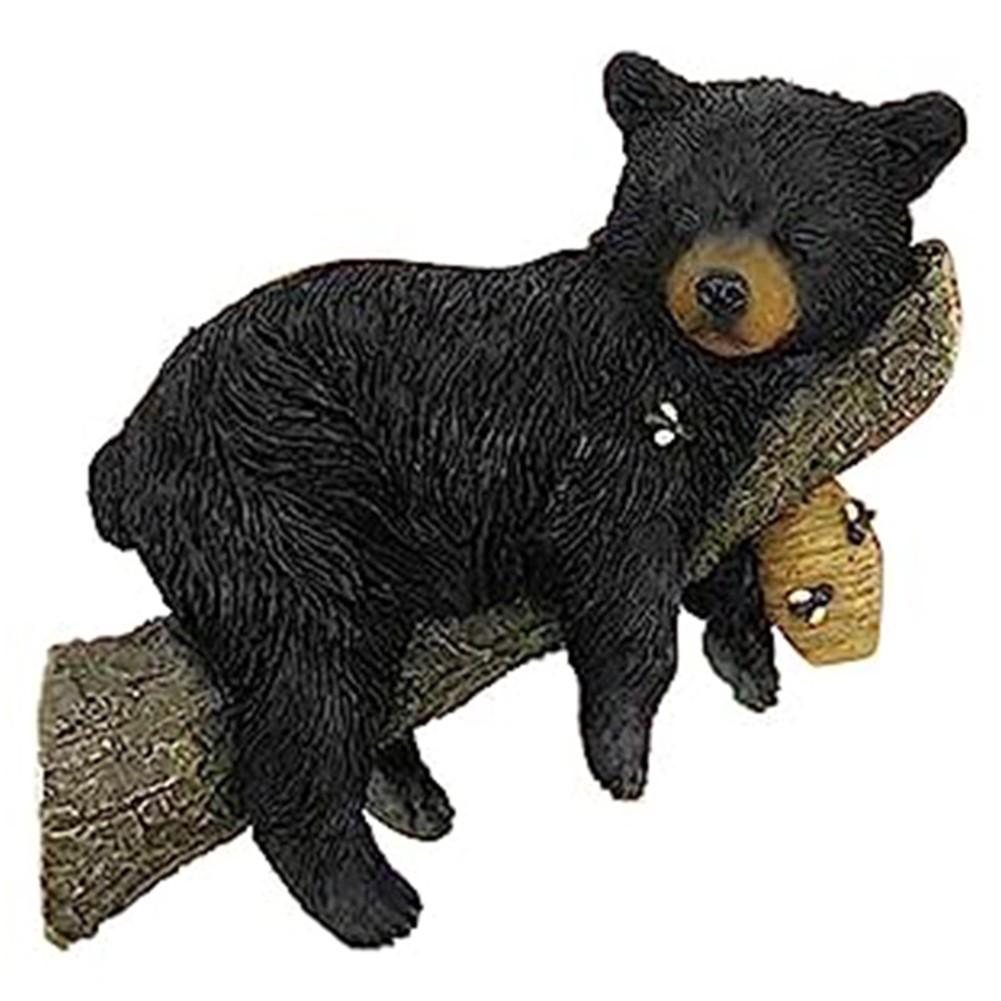 Whimsical Black Bear on Branch Garden Decor Resin Statue for Courtyard