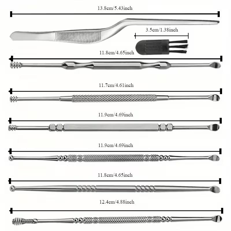 7Pcs Stainless Steel Ear Pick Spoon Ear Wax Cleaner Health Care Removal Curette Ear Earwax Remover Cleaning Selection Tools