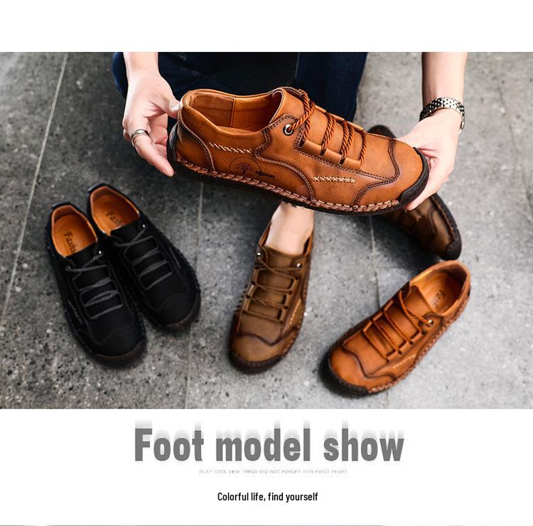 Hot Selling Men's Casual Leather Shoes - New Spring 2020, British Style, Versatile Low-Top Handmade Youth Footwear