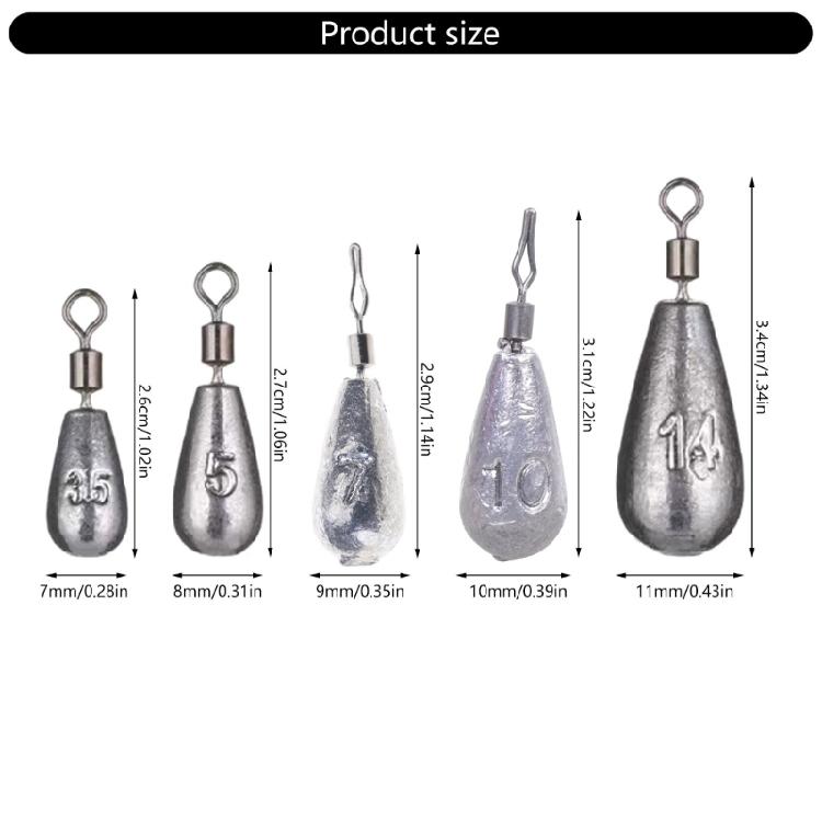 50pcs Bass Casting Fishing Weights Sinkers Fishing Tackle Accessories Fishing Bottom Sinkers Weight 360 Degree Rotating