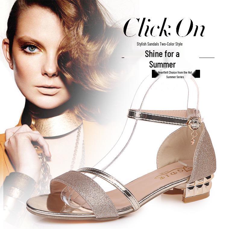 2025 Women's Plus Size Summer Peep-Toe Chunky Heel Sandals - Classic Single Strap Open-Toe Mid-Heel