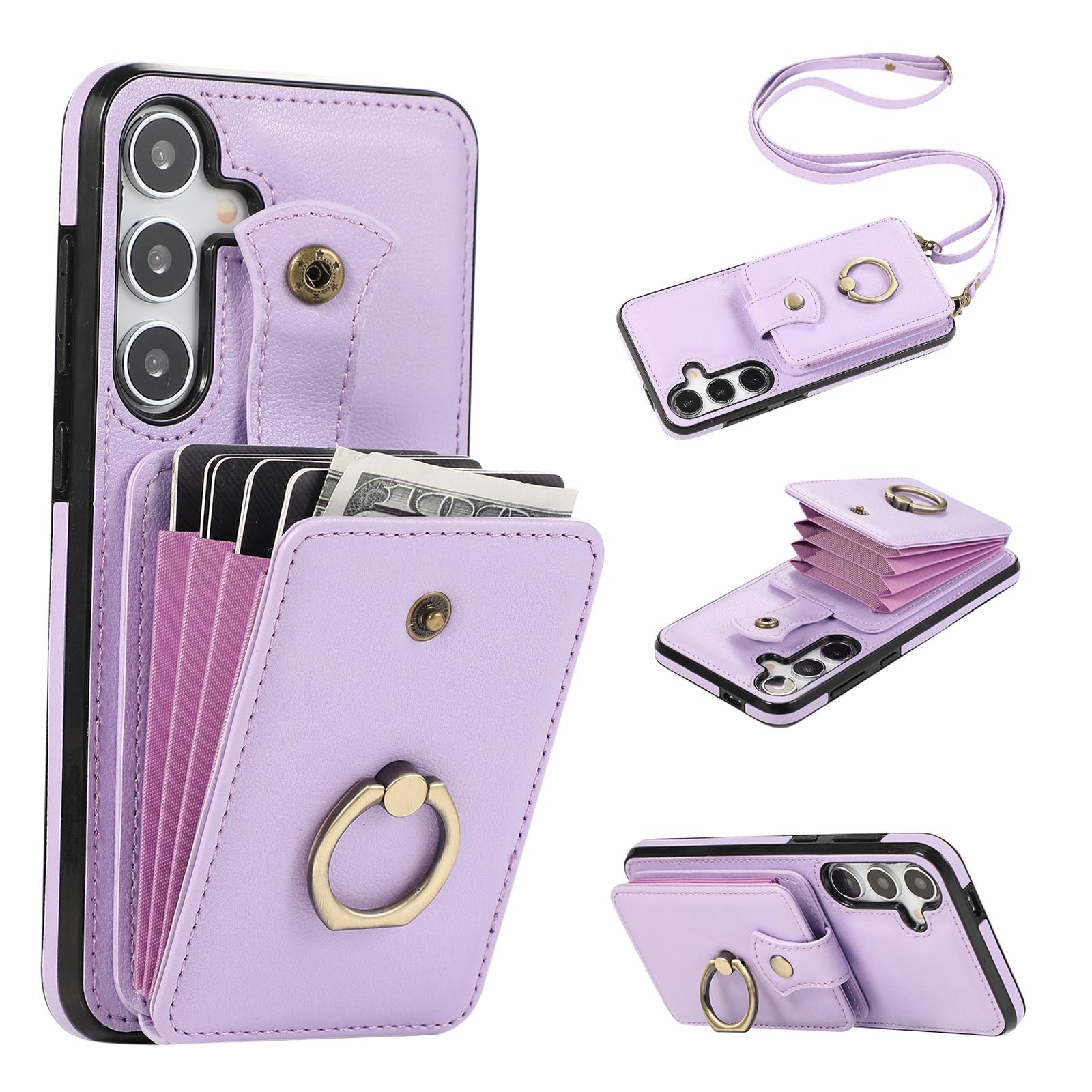 

For Samsung Galaxy S24 Dustproof TPU+PU Leather Phone Cover Card Holder Kickstand Mobile Phone Case Purple