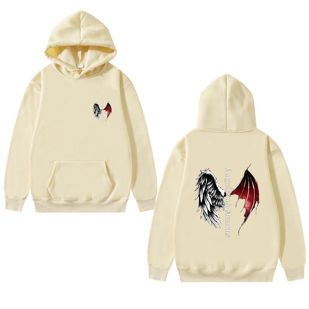 Winter Dark Punk Style Wings Pattern Printed Hoodies Fashionable Casual Sports Long Sleeved Men's and Women's Unisex Hooded Sweatshirts