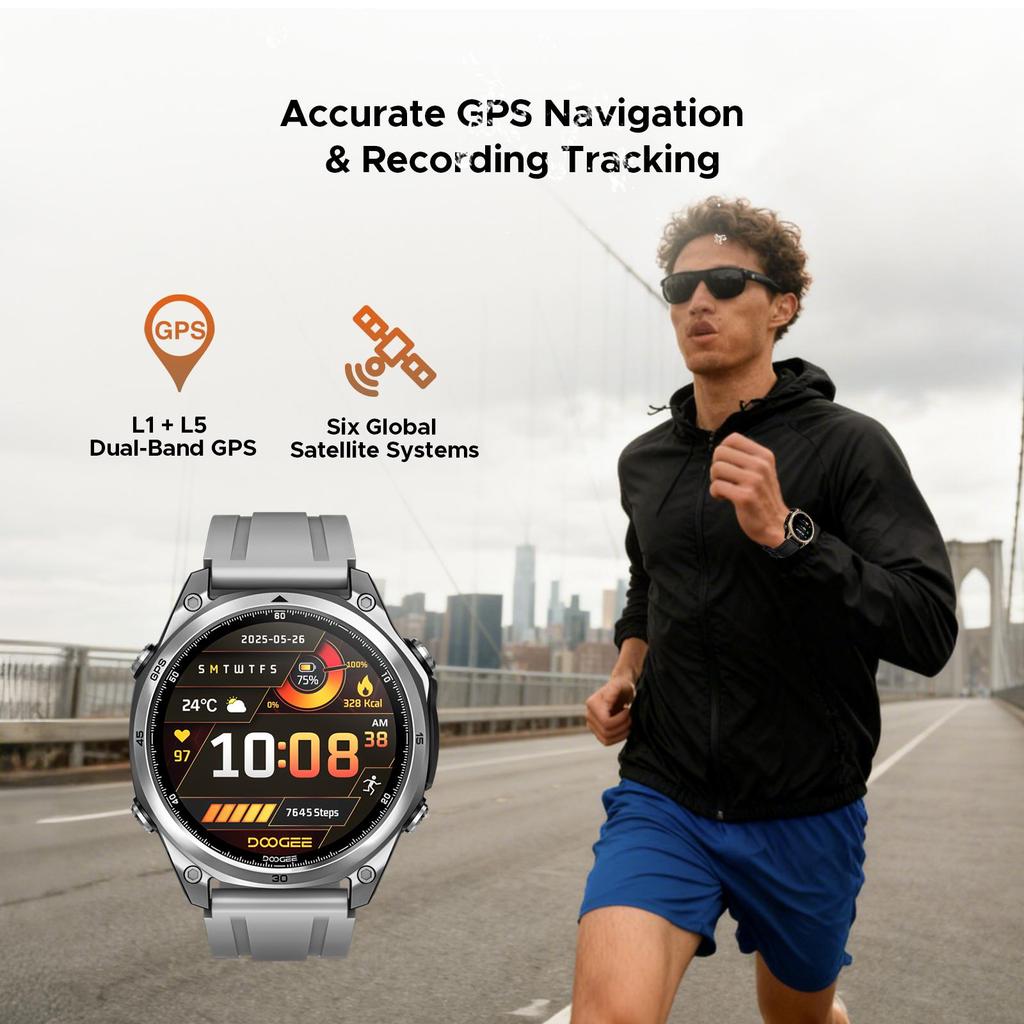 DOOGEE Anywise W1 Smart Watch, AI, 5ATM Water Resistant GPS Fitness Tracker, 1.43" AMOLED Screen, 12 Days Battery, for Android and iPhone
