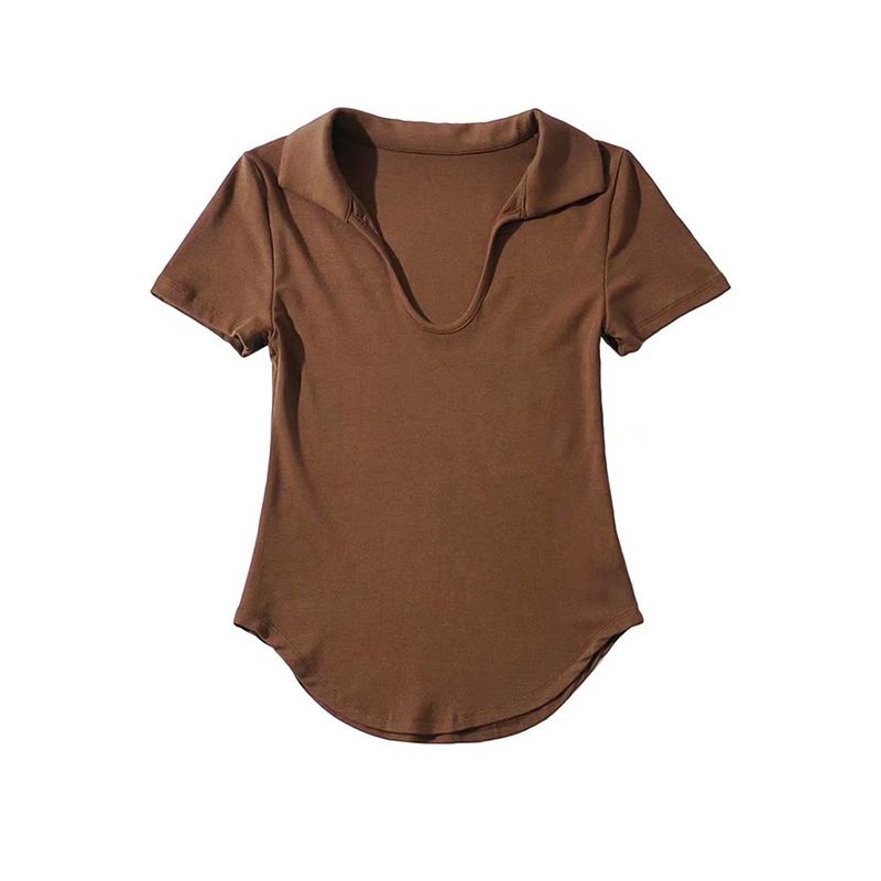 

Короткая футболка с короткими рукавами и высокой талией, женская весенняя нижняя футболка XL коричневый