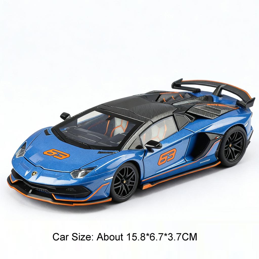 Scale 1:32 SVJ63 LP770 Car Model Toy Doors Opened Sound Light Sports Cars Models Alloy Body Rubber Tires for Children's Toys