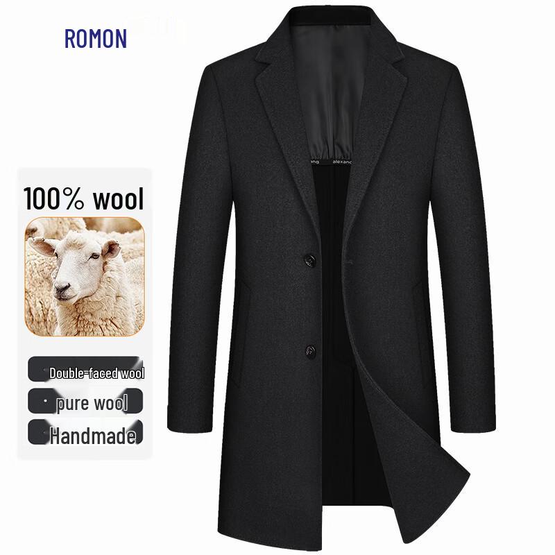 ROMON Men's 100% Wool Double-Faced Mid-Length Coat