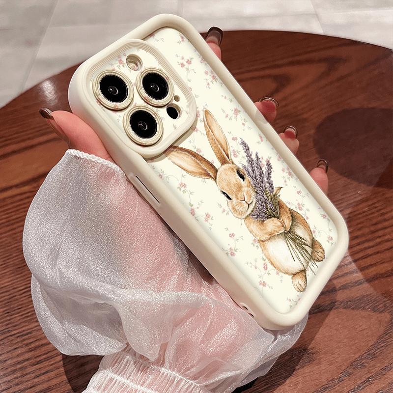 Custodia per cellulare con motivo floreale di coniglio adatta per iPhone 17 16 15 14 13 12 11 Pro/Max/Plus anti-caduta e anti-urto