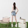 Women's High-Waist Elastic Denim Shorts - Summer Thin, Loose, Three-Quarter Length with Split Hem