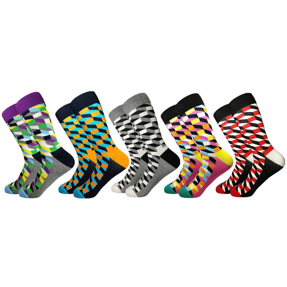 Classic  Men Socks Casual Gentleman High Quality Color Puzzle happy Socks Business Party Dress Cotton Socks for Men