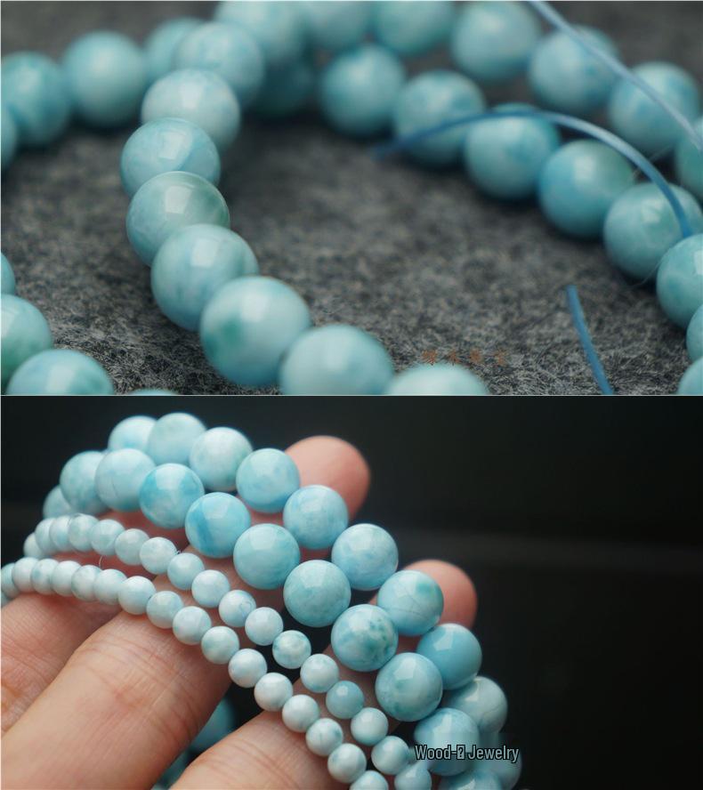 Aquamarine Turtle Shell Bead Bracelet, 4mm & 8mm, Unisex Gift.