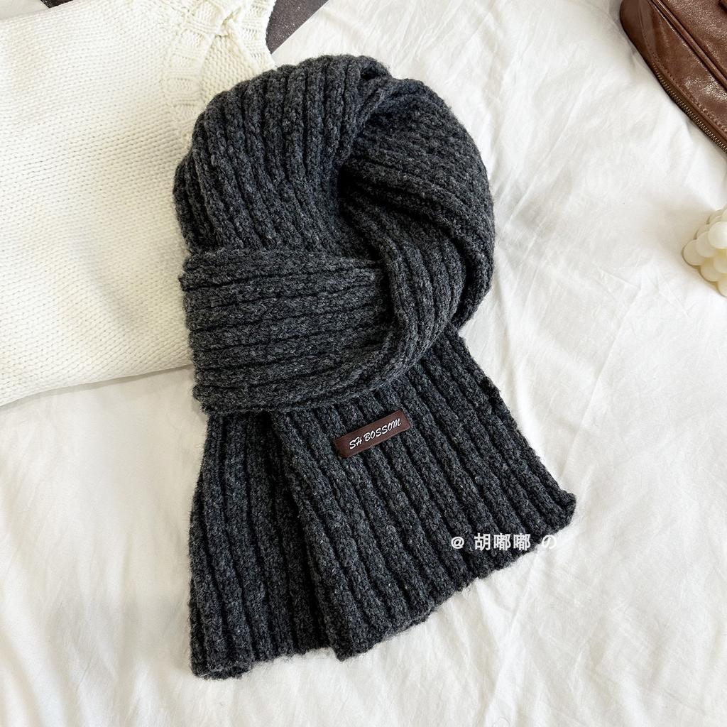 New retro atmosphere blue knitted wool scarf women's autumn and winter warm versatile neck protection scarf couple versatile