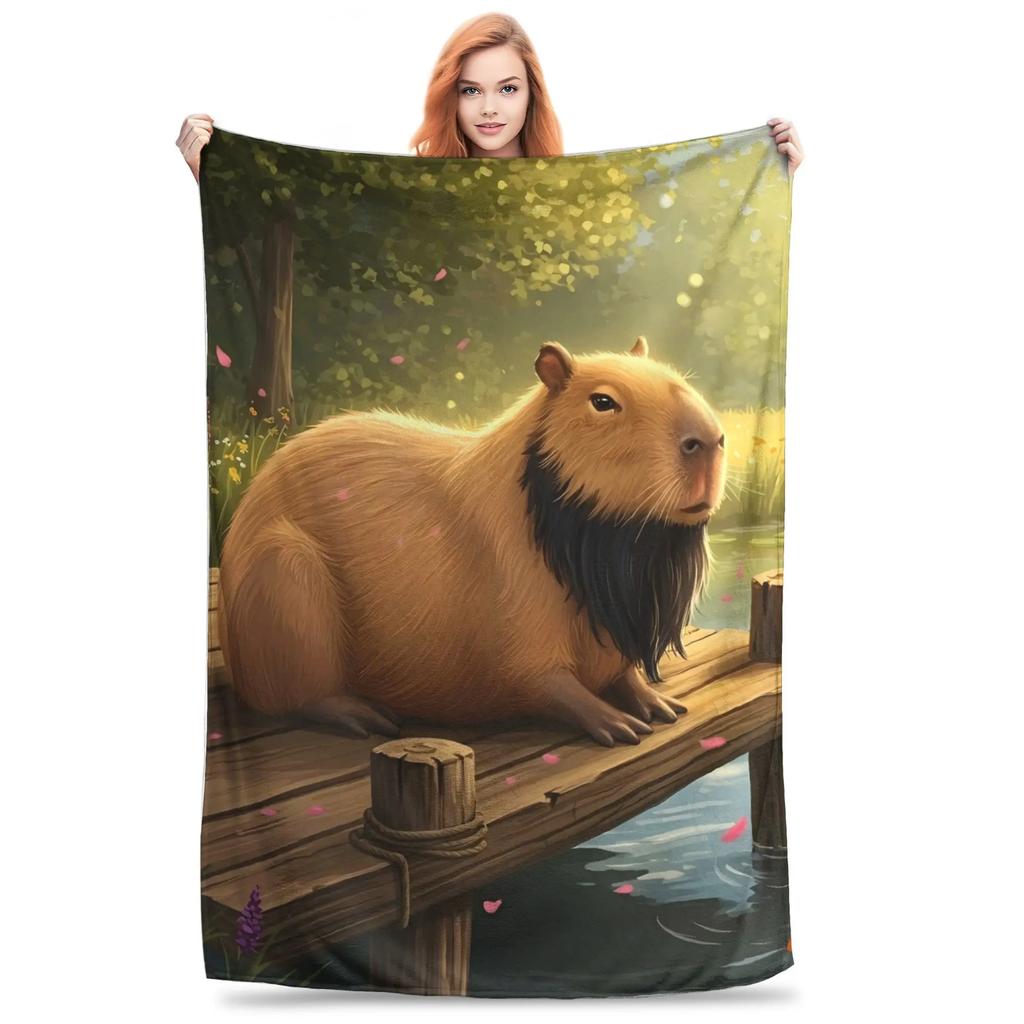 Trembling Capybara Flannel Blanket Winter  Soft Durable Throw Blanket for Kids Couch Bed Funny Bedspread Sofa Bed Cover
