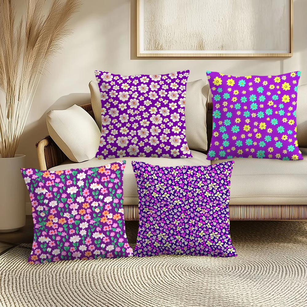 Pansy Mixture On Violet Cushion Cover Soft Short Plush Pillow Cover Smooth Cozy Texture Aesthetic Cushion Case Home Decor