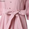 ZANZEA Women Casual V-Neck 3/4 Sleeve Loose Dress