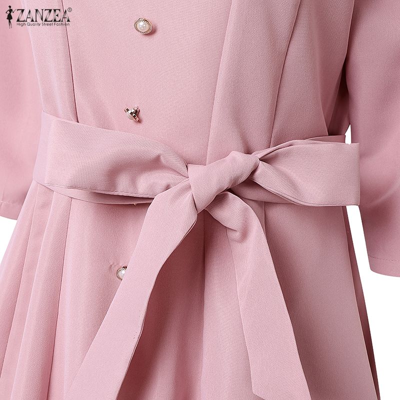 ZANZEA Women Casual V-Neck 3/4 Sleeve Loose Dress
