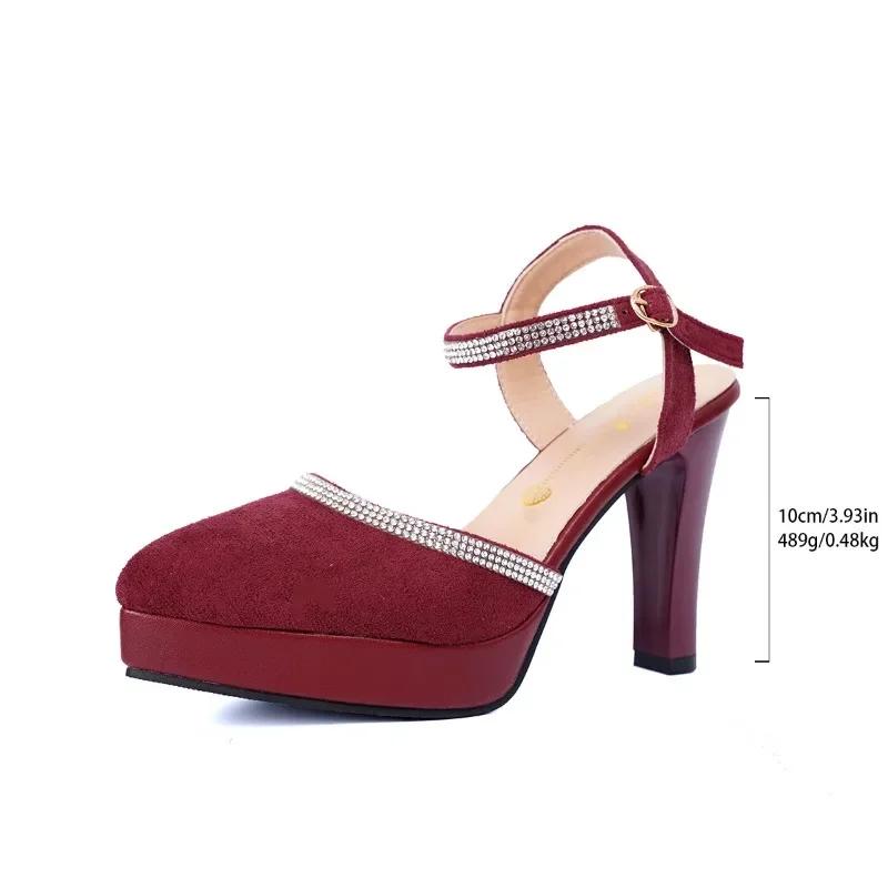 

Модные Элегантные Женские Туфли на Каблуке 2025 Новые Сандалии Женские с Острым Носком Платье Ремешок с Пряжкой Сандалии с Закрытым Носком Женские Кристальные Высокие Каблуки 43